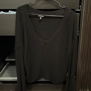 Long sleeve off the shoulder black blouse